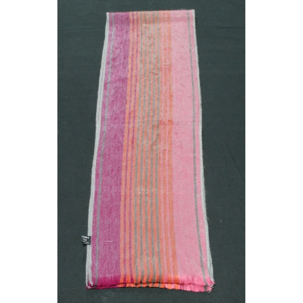 Shupaca Alpaca Wool Scarf Pink Gray Orange Striped Handmade Wrap Ecuador